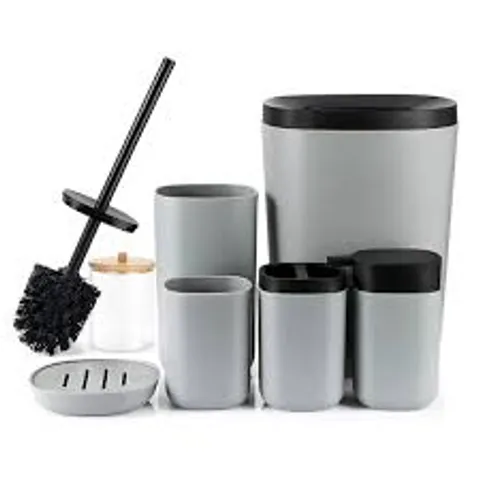 Bộ Dụng Cụ Phòng Tắm 6 Chi Tiết Màu Xám DUFU - Cốc, Khay, Chai, Cọ Toilet và Thùng Rác Tiện Ích