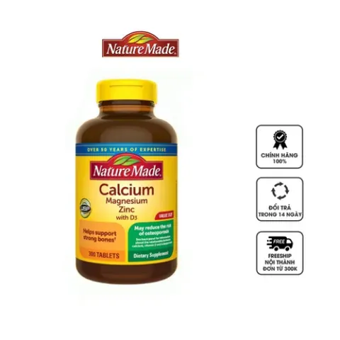 Viên uống Nature Made Calcium Magnesium Zinc With Vitamin D3 - Hỗ trợ xương khớp và tăng cường miễn dịch 300 viên
