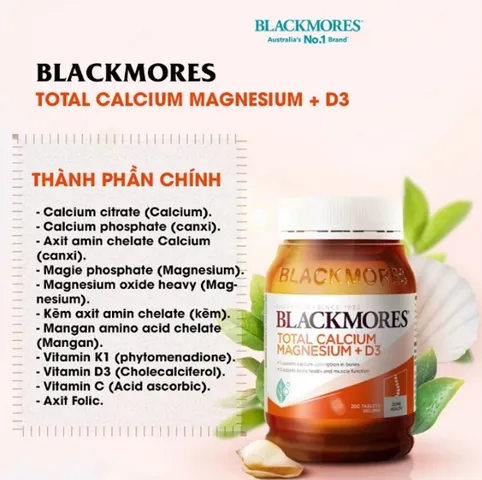 Viên uống Bổ sung Canxi, Magie và Vitamin D3 Blackmores 200 viên - Hỗ trợ sức khỏe xương và chiều cao cho người lớn và trẻ em 6 tuổi trở lên