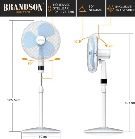 Quạt Đứng BRANDSON 50W - Siêu Mát, 3 Tốc Độ, Độ Ồn Thấp 45dB, Điều Chỉnh Chiều Cao, Hẹn Giờ Tắt, Thiết Kế Hiện Đại