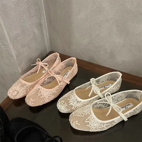 [Sẵn hàng] Giày Bệt Nữ, Giày Búp Bê Lưới, Ren, Mềm Mại, Thoáng Khí, Mẫu Mới 2025