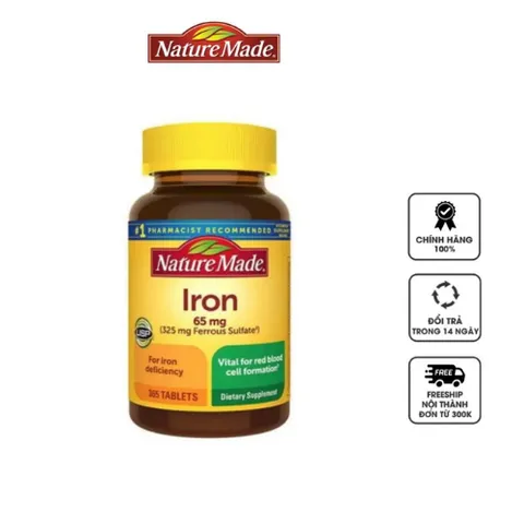 Viên uống bổ sung sắt Nature Made Iron 65mg - Hỗ trợ tạo hồng cầu, tăng cường miễn dịch - 365 viên, cho sức khỏe dẻo dai
