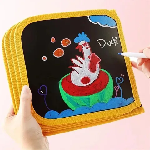 Sách Vẽ Tự Xoá Chất Liệu Vải Cao Cấp Kèm 6 Bút Phấn Giáo Dục Sáng Tạo Cho Trẻ Em - Kích Thước 22x20cm