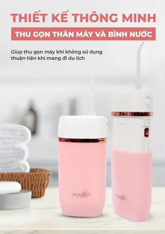 Máy Tăm Nước MAGIC Eco PRO-83 - Thiết Kế Nhỏ Gọn, Chống Nước IPX7, Pin 1800mAh - Mầu Hồng, Sử Dụng Dài Lâu, Đầu Tăm 0.2-0.4mm