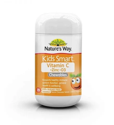 Viên Nhai Vitamin C Zinc D3 Nature’s Way Kids Smart 75 Viên - Tăng Cường Đề Kháng Cho Bé Từ 2 Tuổi, Giúp Phát Triển Khỏe Mạnh