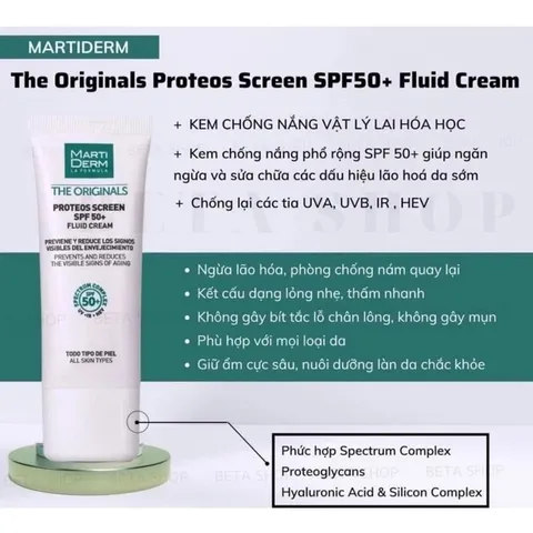 Kem chống nắng ngừa nám Martiderm Proteos Screen SPF50+ Fluid, 40ml