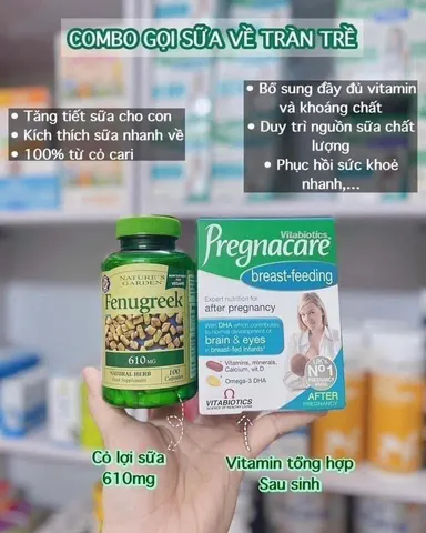 Combo gọi sữa về Fenugreek 610mg Nature Garden and Pregnacare Breast Feeding