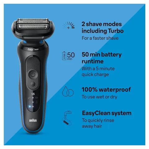 Máy Cạo Râu Nam Braun Series 5 5118s Chính Hãng - 3 Lưỡi Dao, Chống Nước, Pin Li-Ion, Thiết Kế Đức, Cạo Sạch Nhanh Chóng