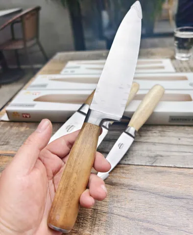 Bộ 4 Dao Cán Gỗ Kingsta Chính Hãng - Dao Chef, Dao Thái Santoku, Gọt Trái Cây - Bộ Dụng Cụ Gia Dụng Cao Cấp cho Nhà Bếp