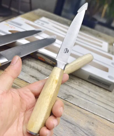 Bộ 4 Dao Cán Gỗ Kingsta Chính Hãng - Dao Chef, Dao Thái Santoku, Gọt Trái Cây - Bộ Dụng Cụ Gia Dụng Cao Cấp cho Nhà Bếp