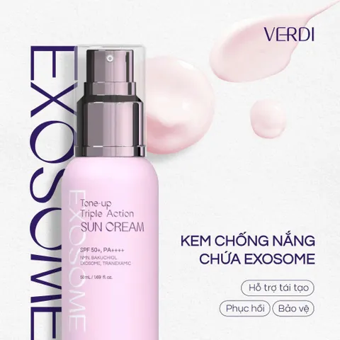 Kem chống nắng Verdi Exosome Tone Up Triple Action 50ml - Bảo vệ da chống UVA/UVB, Làm sáng và Dưỡng ẩm da tự nhiên