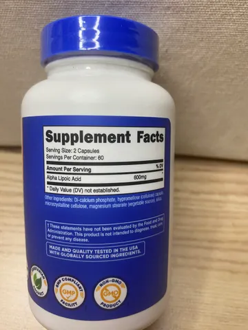 Alpha Lipoic Acid 600mg - Nutricost Hỗ Trợ Cân Bằng Đường Huyết, Giảm Đau Thần Kinh Ngoại Vi, Sản Phẩm Chất Lượng Mỹ