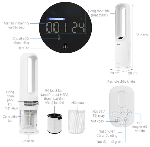Máy lọc không khí Philips AMF765/30 40W - Lọc không khí hoàn hảo cho phòng 70m2, công nghệ NanoProtect HEPA và điều khiển từ xa qua app