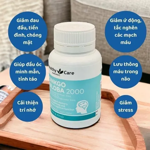 Viên uống bổ não Healthy Care Ginkgo Biloba 2000 lọ 100 viên