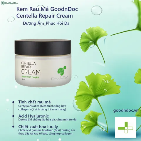 Kem Rau Má GoodnDoc Centella Repair Cream - Dưỡng Ẩm Da, Giảm Lão Hóa, Phục Hồi Da Nhạy Cảm, Chống Oxy Hóa, Dưỡng Trắng Da