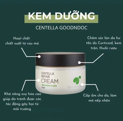 Kem Rau Má GoodnDoc Centella Repair Cream - Dưỡng Ẩm Da, Giảm Lão Hóa, Phục Hồi Da Nhạy Cảm, Chống Oxy Hóa, Dưỡng Trắng Da