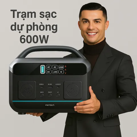 Trạm Sạc Di Động Mentech MT600 600W - Dung Lượng 307.2Wh, 2 Cổng USB-C 100W & 60W, Sạc 220V Cho Các Thiết Bị Điện Tử