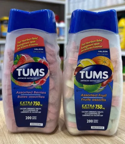 Viên Nhai Tums Extra Strength 750mg Hỗ Trợ Dạ Dày - 200 Viên - Giảm Ợ Chua, Hương Trái Cây Ngon Miệng, Nhập Mỹ