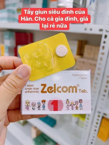 Viên tẩy giun Zelcom Tab hộp 1 viên Hàn Quốc cho bé từ 2 tuổi