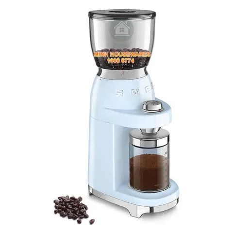 Máy xay cà phê SMEG CGF01PBEU màu xanh dương - Thiết kế hiện đại, lưỡi dao inox, đa năng, xay nhanh mịn hạt cà phê và các loại hạt khác.