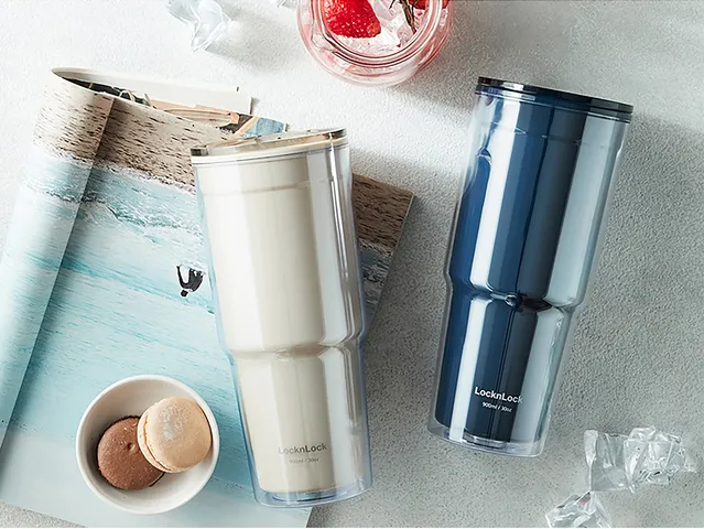 Ly Nhựa 2 Lớp Lock&Lock Double Wall Cold Cup 900ML HAP502 - Màu Xanh Navy