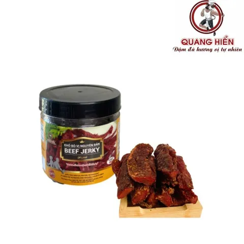 Khô Bò Nguyên Bản Quang Hiển - Beef Jerky Hũ 100g, Thơm Ngon, Đậm Vị, Đồ Ăn Vặt Tuyệt Hảo, Quà Tết Ý Nghĩa