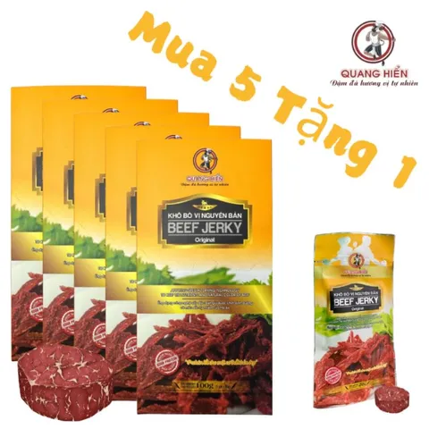 Khô Bò Nguyên Bản Quang Hiển - Hộp 100g (Mua 5 Tặng 1) - Beef Jerky Hương Vị Tự Nhiên, Ngon, Không Chất Bảo Quản