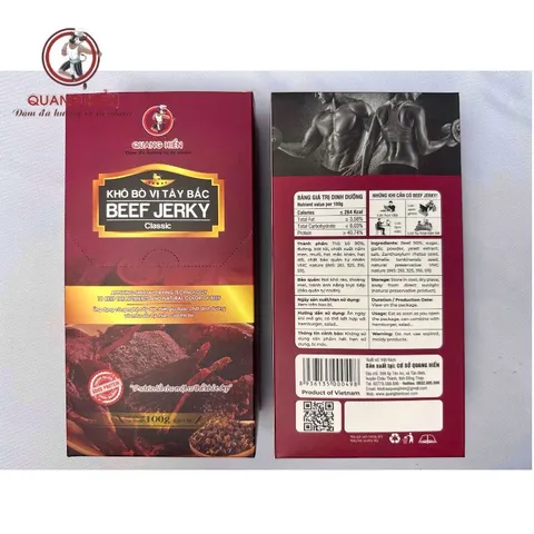 Khô Bò Tây Bắc Quang Hiển 100g - Thịt Bò Khô Nguyên Chất Đậm Đà Hương Vị Tự Nhiên, Không Chất Bảo Quản, Snack Ăn Vặt Thơm Ngon