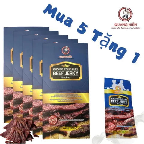 Khô Bò Xông Khói Quang Hiển Hộp 100g - Mua 5 Tặng 1, Thịt Bò Khô Hương Vị Nguyên Bản, Đậm Đà, Làm Quà Tặng Hoàn Hảo