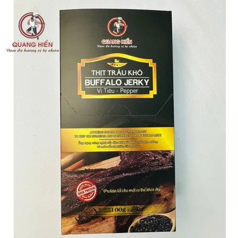 Khô Trâu Vị Tiêu Quang Hiển 100g - Thịt Trâu Cay Ngọt Bổ Dưỡng, Đồ Ăn Vặt Tự Nhiên, Phù Hợp Với Người Ăn Kiêng