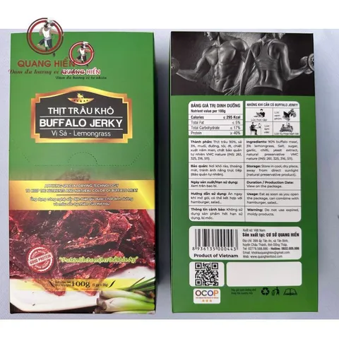 Khô Trâu Vị Sả Buffalo Jerky Quang Hiển - Combo 25 Gói 20g Nguyên Chất, Thơm Ngon, Bổ Dưỡng cho Sức Khỏe