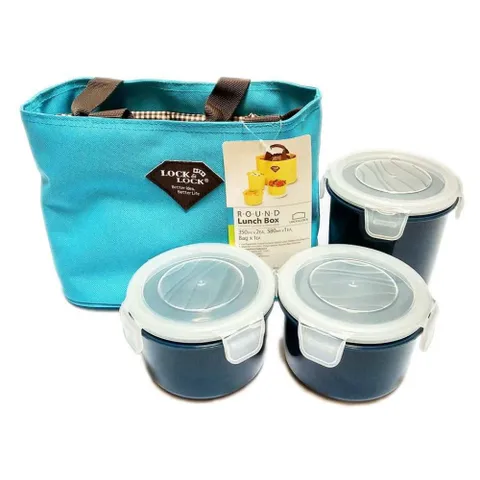 Bộ 3 Hộp Cơm Lock&Lock HAF100 Kèm Túi Giữ Nhiệt - 350ml (2 chiếc) và 580ml (1 chiếc) - Hàng Chính Hãng, Nhiều Màu