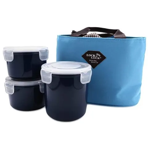 Bộ 3 Hộp Cơm Lock&Lock HAF100 Kèm Túi Giữ Nhiệt - 350ml (2 chiếc) và 580ml (1 chiếc) - Hàng Chính Hãng, Nhiều Màu
