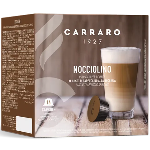 Hộp 5 Viên Nén Cà Phê Carraro Nocciolino 16 Viên Dolce Gusto - Cappuccino Hạt Phỉ Hương Vị Đậm Đà Từ Ý