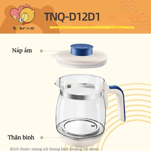 Nắp Đậy Bình Đun Thủy Tinh Bear TNQ-D12D1 - Phụ Kiện Thay Thế Cho Ấm Đun Nước Pha Sữa, Chất Liệu Inox Cao Cấp