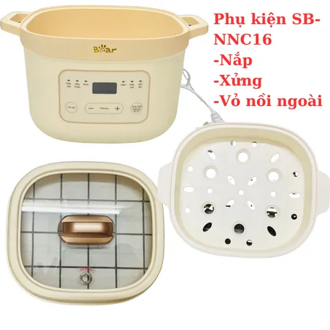 Phụ Kiện Nồi Bear 1.6L NNC16 - Nắp Thủy Tinh và Xửng Hấp Chính Hãng, Thay Thế Tốt Nhất cho Bỉm Sữa