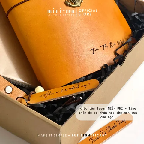 Sổ Tay Mini-mo Classic A5 Bìa Da Bò VEG TAN Nhuộm Màu Thủ Công - Sáng Tạo, Sang Trọng, Quà Tặng Độc Đáo