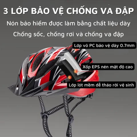 Nón Bảo Hiểm Xe Đạp Thể Thao Siêu Nhẹ Điều Chỉnh Kích Thước cho Nam Nữ - Bảo Vệ Đầu Trong Các Hoạt Động Ngoài Trời
