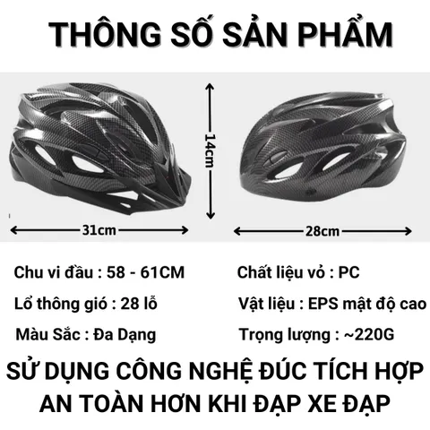 Nón Bảo Hiểm Xe Đạp Thể Thao Siêu Nhẹ Điều Chỉnh Kích Thước cho Nam Nữ - Bảo Vệ Đầu Trong Các Hoạt Động Ngoài Trời
