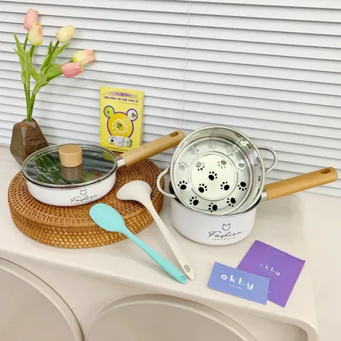 Bộ Nồi Chảo Hàn Quốc Fashion - Combo 4 Món Mạnh Mẽ Thích Hợp Nấu Ăn Cho Bé, Bao Gồm Quánh, Chảo, Xửng Hấp Inox 304