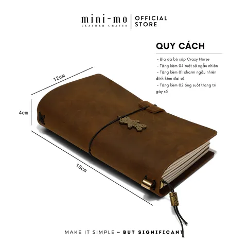 Sổ Tay Ghi Chép MINI-MO Bìa Da Bò Sáp Crazy Horse Classic 18x12cm - Quà Tặng Sang Trọng cho Người Sáng Tạo