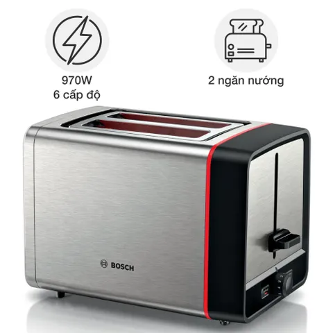 Máy Nướng Bánh Mì Bosch TAT6M420 - Lò Nướng 2 Ngăn, Công Suất 970W, Chất Liệu Thép Không Gỉ, Tính Năng Nướng Đa Năng