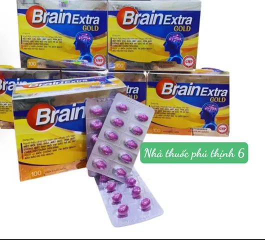 Viên uống bổ não Brain Extra Gold - Hỗ trợ tuần hoàn não, giảm đau đầu và hoa mắt, Hộp 100 viên Thực phẩm chức năng Hatapharm