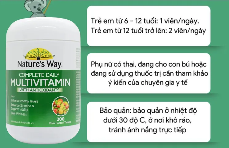 Vitamin Tổng Hợp và Tảo Biển Nature’s Way 200viên - Hỗ Trợ Năng Lượng, Tăng Cường Đề Kháng, Làm Đẹp Da, Phòng Ngừa Bệnh Tật