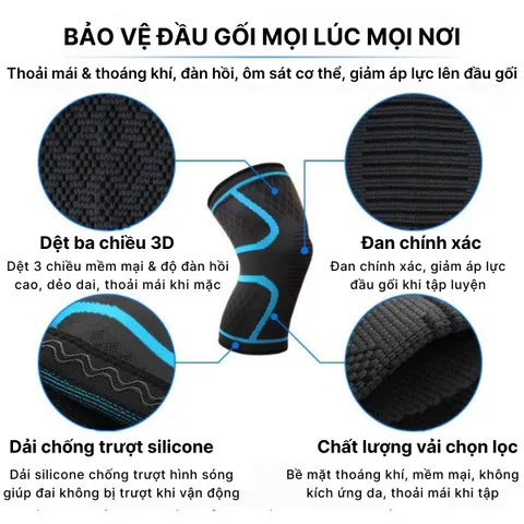 Bó Gối Thể Thao Bảo Vệ 3D - Chất Liệu Thoáng Khí Co Giãn, Đàn Hồi, Phù Hợp Bóng Chuyền, Bóng Đá, Tập Gym, Đạp Xe - Giảm Chấn Thương Khớp Gối