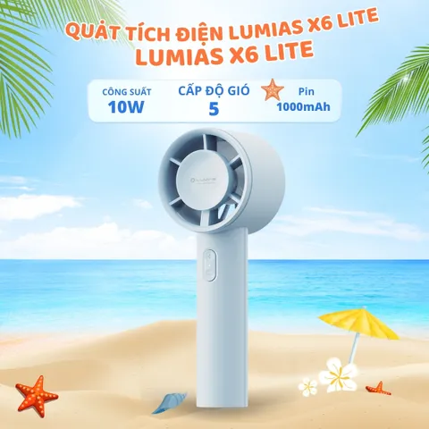 Quạt Tích Điện Mini Cầm Tay Lumias X6 Lite - Thiết Kế Nhỏ Gọn, Màu Pastel, 5 Cấp Độ Gió Tùy Chỉnh, Pin 1200mAh, Sạc Nhanh