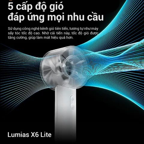 Quạt Tích Điện Mini Cầm Tay Lumias X6 Lite - Thiết Kế Nhỏ Gọn, Màu Pastel, 5 Cấp Độ Gió Tùy Chỉnh, Pin 1200mAh, Sạc Nhanh