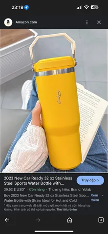 Bình Giữ Nhiệt Gopop 900ml - Cốc Giữ Nhiệt Chất Liệu Thép Không Gỉ Hàng Mỹ, Màu Vàng, Giữ Nhiệt Tối Ưu, Thiết Kế Tiện Lợi