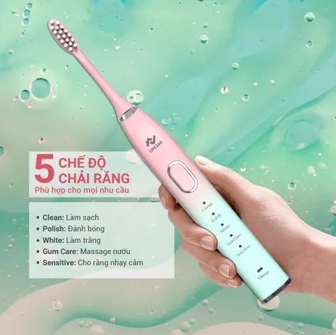 Bàn Chải Điện Sonic Life360 LE-BCD22A - Công Nghệ Sóng Âm, Chống Nước IPX7, 31.000 Nhịp/Phút, 5 Chế Độ Chải Răng