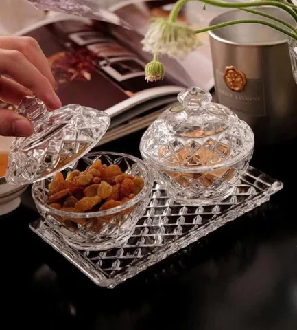 Bộ Hũ Đựng Đường, Bánh Kẹo Pha Lê Bohemia Crystal - 1 Đĩa và 2 Thố Sang Trọng, Quà Tặng Lý Tưởng Cho Dịp Đặc Biệt